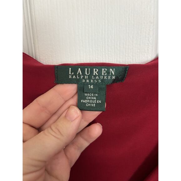 Lauren Ralph Lauren Dress Red Stretch Sleeveless Dress Size 14 Wedding Guest - Picture 3 of 6